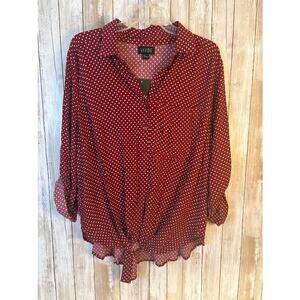 Vixbe Red Polka Dot Roll Tab Sleeve Blouse - Plus XXL‎ - NWT